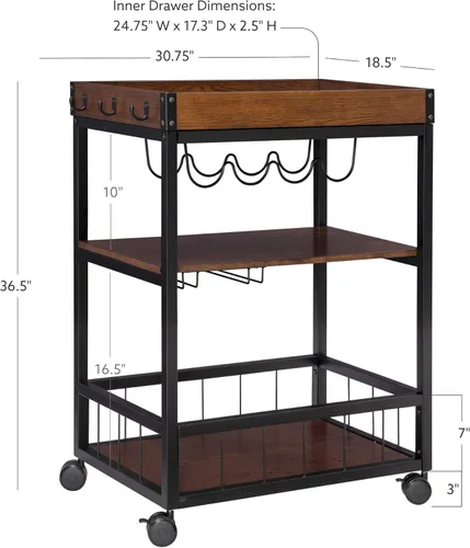 Miniatura 2 de Carrito de cocina portable Linon Austin., Madera, Negro