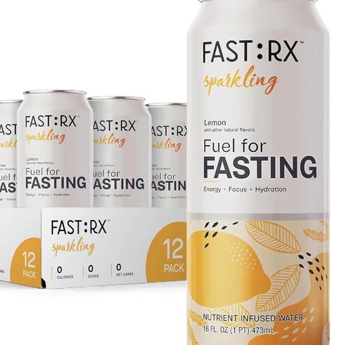 FAST:RX Bebida de electrolitos en ayunas, hidratación sin azúcar, cero calorías, con vitaminas y minerales, ayuno intermitente y ceto, limón,
