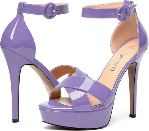 Miniatura 27 de MODENCOCO Sandalias de boda con correa de tobillo sexy para mujer, con plataforma y puntera abierta, tacón de aguja y tacón alto, zapatos de vestir