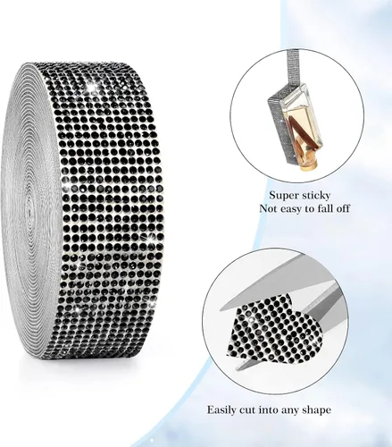 Miniatura 7 de 3 rollos de 8 m de cinta autoadhesiva de diamantes de imitación con cristal - Rollo de envoltura de pegatinas de diamantes brillantes DIY