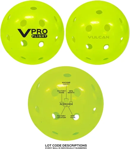 Miniatura 5 de Vulcan Pelota oficial de pickleball VPRO Flight Outdoor de The PPA Tour & MLP Paquete de bolas de 3, 6, 12, 36 y 100 Amarillo de alta Paquete