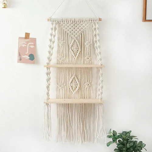 Miniatura 6 de Estante de macramé para colgar en la pared, estantes bohemios para colgar en la pared de plantas pequeñas, marcos de fotos, decoración del hogar, 2T