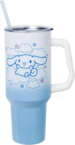 Miniatura 43 de Silver Buffalo - Vaso de acero inoxidable Sanrio Hello Kitty con flores de primavera y verano y rayas arcoíris, con asa y popote, compatible
