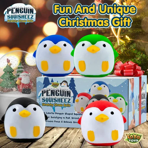 Miniatura 8 de YoYa Toys Penguin Squisheez - Pelotas blandas para aliviar el estrés (juego de 4) Juguetes elásticos en forma de animales para niños, niñas