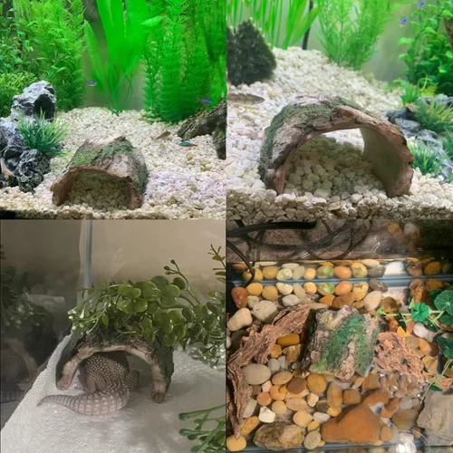 Miniatura 3 de Paquete de 2 adornos de tronco de árbol hueco de resina de tronco de betta, escondite de acuario, cueva de reptil, tarántula, decoración de tanque