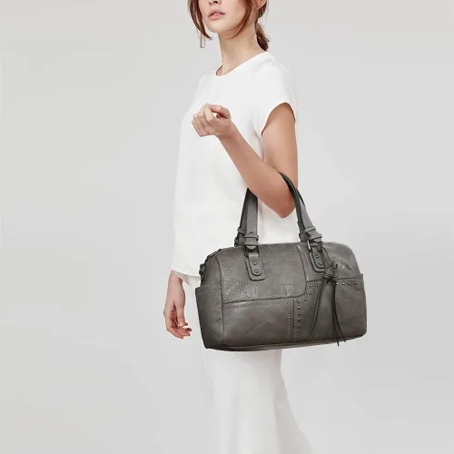 Miniatura 6 de Dasein Bolsas de barril de cuero vegano suave para mujer, bolso de mano grande con asa superior para trabajo, bolso de hombro