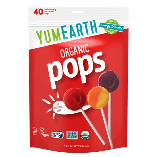 YumEarth - Paquete variado de paletas orgánicas, 60 paletas favoritas con sabor a frutas, aptas para alérgicos, sin gluten, sin organismos