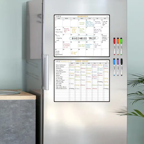 Miniatura 4 de JJPRO Tabla magnética de tareas de borrado en seco y planificador mensual de pizarra blanca para refrigerador, tabla de tareas para varios niños