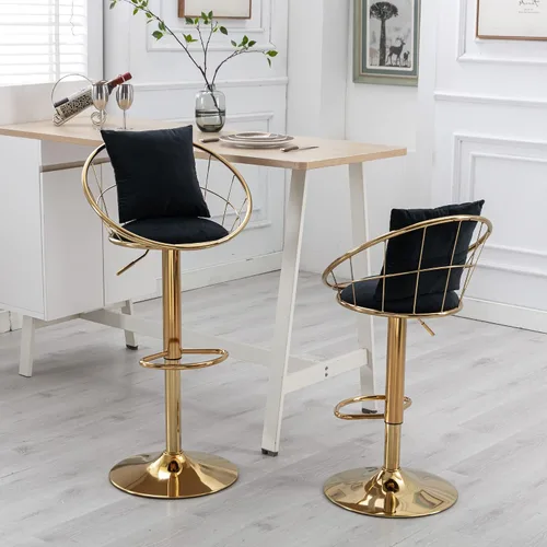 Miniatura 2 de Juego de 2 taburetes de bar giratorios de terciopelo, sillas de bar ajustables con respaldo y reposapiés, silla moderna para isla de cocina