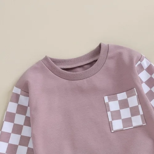 Miniatura 4 de Conjunto de 2 piezas para bebé niño y niña, sudadera de manga larga con bordado de letras, pantalones elásticos, conjunto de otoño