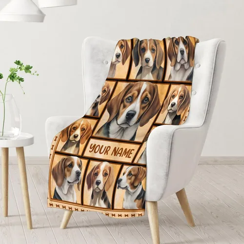 Miniatura 2 de Manta personalizada con nombre Beagle, suave, mullida y cálida, manta de 50 x 60 pulgadas, para cama, sofá, blanco, bonito regalo para niñas y niños