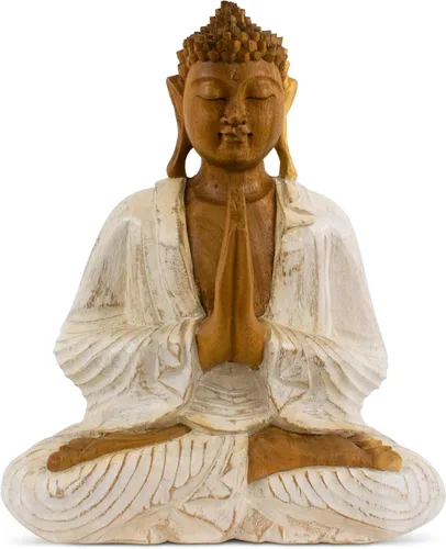 G6 Collection Estatua de Buda de madera serena sentada hecha a mano, escultura meditante, decoración del hogar, acento de madera tallada a mano,