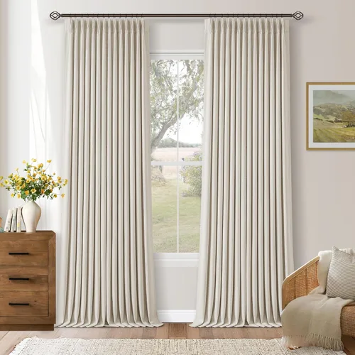 Miniatura 58 de Juego de 2 paneles de cortinas plisadas negras de 80 pulgadas para sala de estar, cortinas plisadas de lino con forro de 80 pulgadas de largo, 100%
