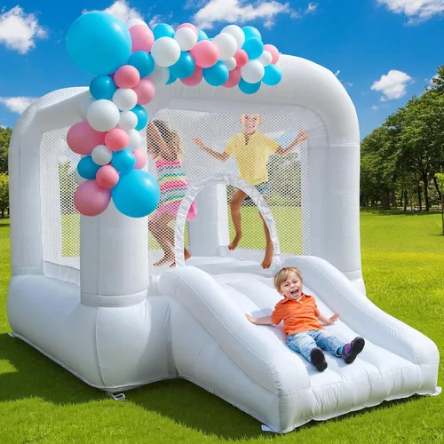 Miniatura 9 de Casa de rebote para niños pequeños de 1 a 3 años, mini casa de rebote con tobogán para interiores y exteriores, 8.33 pies de largo x 5.4 pies