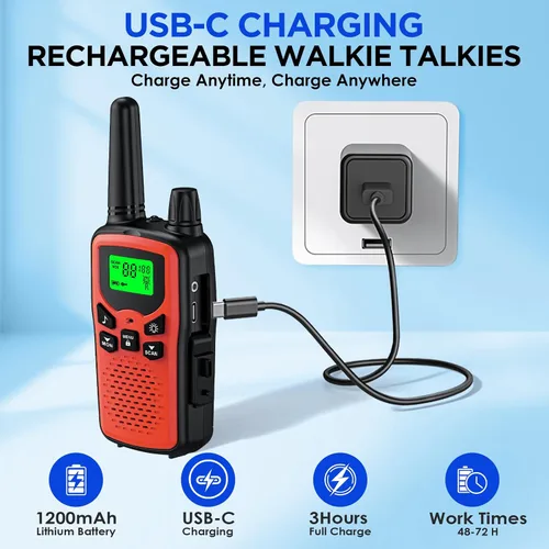 Miniatura 5 de Walkie Talkies para adultos de largo alcance, walkie talkies recargables con 22 canales FRS, radios bidireccionales con linterna LED