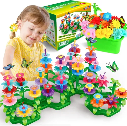 YEEBAY Juguetes de construcción de jardín de flores para niñas de 3, 4, 5, 6, 7 años de edad, juguetes de jardinería STEM para niños, juego de