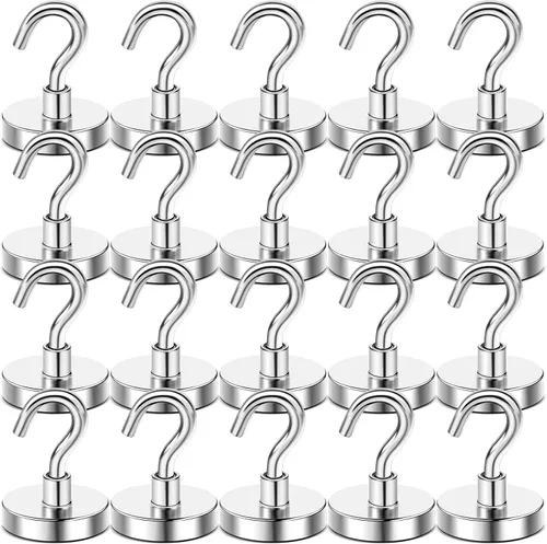 Miniatura 20 de Diymag Ganchos magnéticos, resisten 80 lb, 20 unidades, neodimio de tierras raras fuertes para colgar, colgador magnético para cortina, hogar, Negro
