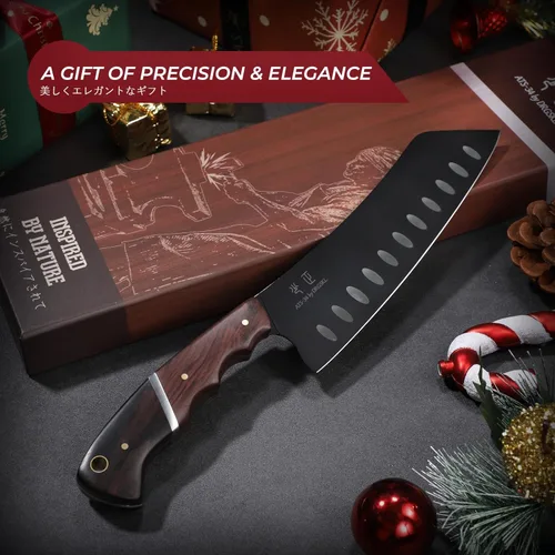 Miniatura 6 de DRGSKL Santoku - Cuchillo de chef japonés de 7 pulgadas para pescado, cuchillo Bunka para carne, cuchillo Kiritsuke para verduras, cuchillos negros