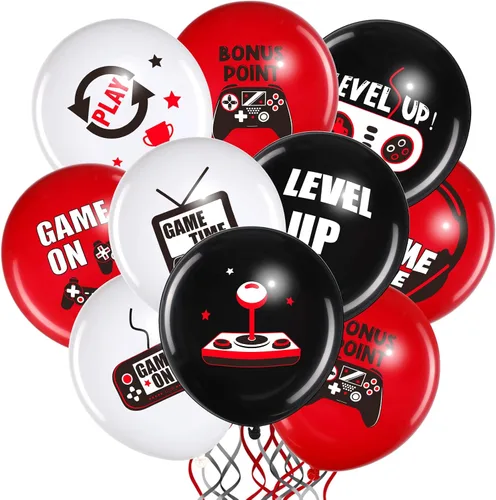 Aoriher 36 globos de videojuegos, globos temáticos de látex negro de 12 pulgadas, decoraciones para adolescentes, juegos nocturnos, suministros de
