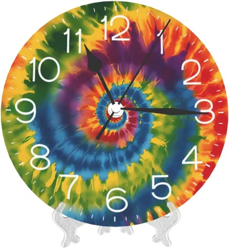 Miniatura 8 de Reloj de pared redondo tribal étnico teñido anudado, silencioso, sin tictac, relojes decorativos de cuarzo a pilas, relojes de escritorio Teñido