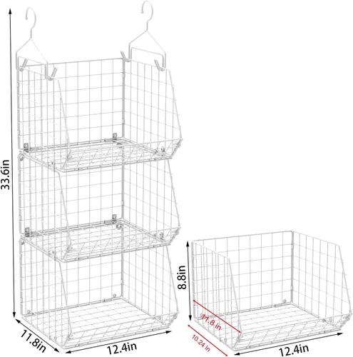 Miniatura 3 de X-cosrack Organizador de armario plegable de 3 niveles, estantes de ropa con 5 ganchos en S, para montaje en pared y armario de alambre para Blanco