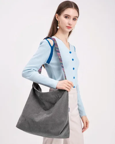 Miniatura 9 de Makukke Bolso de mano para mujer, bolso cruzado grande, elegante bolso de pana para mujer, bolso de hombro a la moda