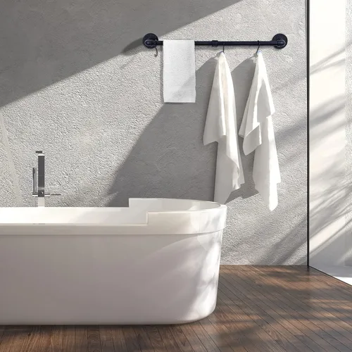 Toallero industrial de tubería negra, toallero de baño de 33.4 pulgadas de largo, montado en la pared, resistente y grueso, organizador de