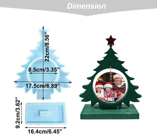 Miniatura 2 de Moldes de resina para marco de fotos grandes, moldes de silicona con forma de árbol de Navidad para resina epoxi, marco de fotos de bricolaje, molde