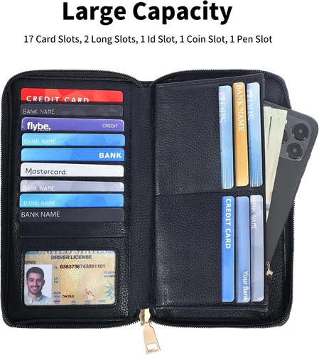 Miniatura 2 de Chelmon - Monedero para mujer de cuero genuino con bloqueo de señal RFID, para tarjetas de crédito