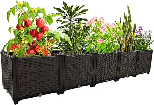 Miniatura 15 de Macetas elevadas de plástico para cama de jardín elevada con patas para plantas al aire libre, kits de caja con agujeros de drenaje para patio