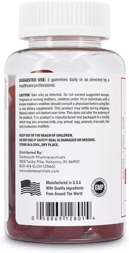 Miniatura 7 de Elon Gomitas de biotina para el crecimiento del cabello – 60 unidades de biotina 5000 mcg por porción para cabello, piel y uñas – Vitamina A, ácido
