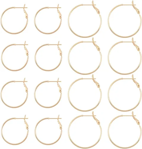 BENECREAT 16 piezas de 2 tamaños reales chapados en oro de 18 quilates, aro redondo de latón para manualidades, suministros de fabricación de