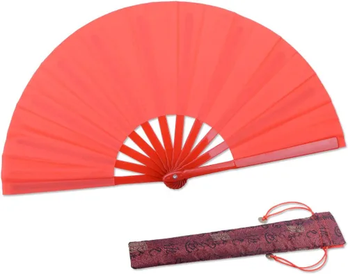 Miniatura 7 de Ventilador plegable de 11.8 pulgadas, negro, pequeño, ventilador de mano chino Kung Fu Tai Chi para hombres, mujeres/niños con una funda de tela