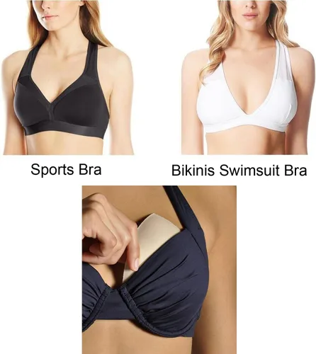 Miniatura 6 de 3 Pairs Removeable Triangle Bra Pads Inserts for Bikinis Top, SportYoga Bra, Swimsuit, AB,CD Cups Optional-Beige
