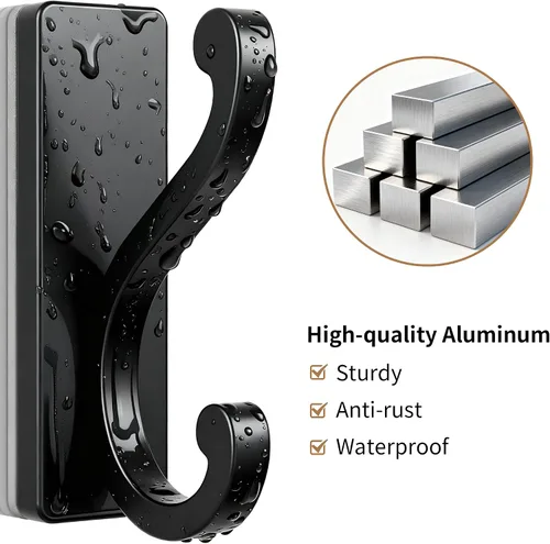 Miniatura 3 de Ganchos de Pared Negros para Abrigos, Paquete de 6 Ganchos Autoadhesivos de Montaje en Pared para Ropa, Toallas, Llaves, Cartera, Mochila, Bolsa