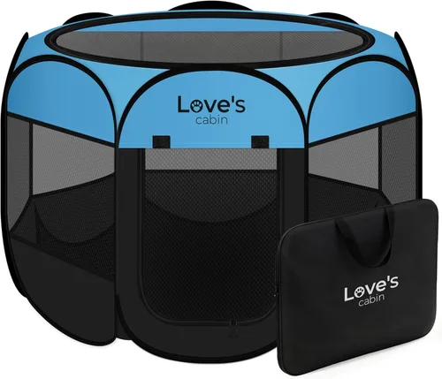Love's cabin - Corralito para mascotas, para interiores y exteriores, corralito portátil para perros y gatos, corralito plegable con funda de