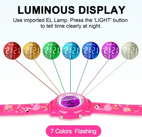 Miniatura 51 de Relojes LED impermeables para niños con alarma, juguetes para niños, regalos para niñas de 3 a 10 años