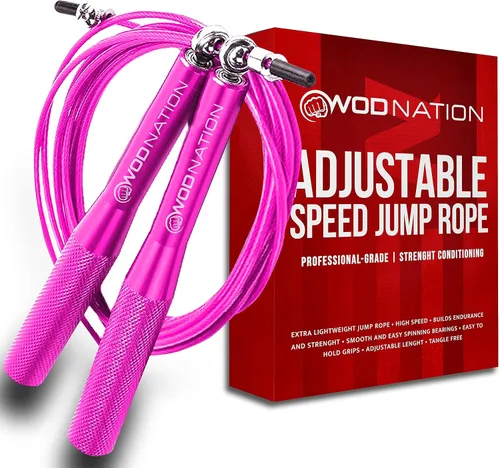 WOD Nation Aluminum Handle High Speed Adjustable Jump Rope for Women and Men - Perfect Skipping Rope for Boxing, Fitness, Workout