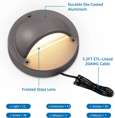 Miniatura 5 de SUNVIE Luces de cubierta de bajo voltaje con conector Fastlock2 de cable de 5 W, luces LED para escalones de paisaje, iluminación de acento al aire
