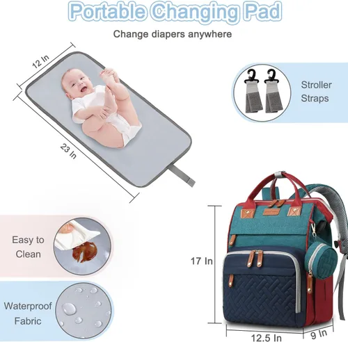 Miniatura 7 de SHITIESHOU Bolsa de pañales para mamá y papá, con cambiador, 19 bolsillos, grande, impermeable, bolsa de pañales para bebé, niña, niño, con bolsillo