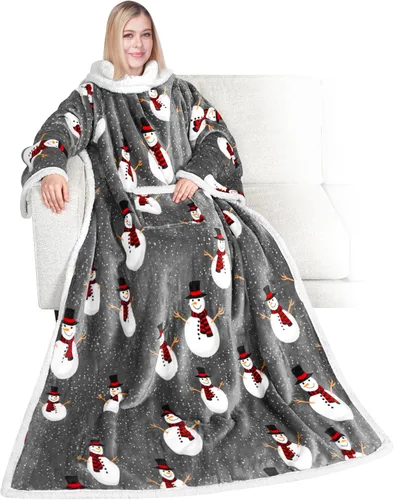 Miniatura 24 de PAVILIA Manta de forro polar con mangas para mujeres y hombres adultos, manta portátil cálida y suave, acogedora con bolsillo para abrazarse, manta