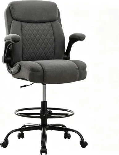 Miniatura 10 de Silla de dibujo para escritorios de pie, silla de oficina alta de 500 libras con altura ajustable, anillo para el pie, reposabrazos abatibles, Negro