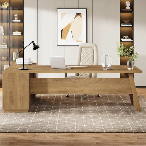 Miniatura 3 de Tribesigns Escritorio ejecutivo en forma de L de 78 pulgadas, escritorio de oficina grande y moderno con cajones y archivador lateral, muebles