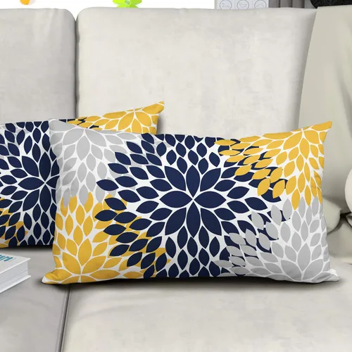 Miniatura 5 de Kawani Juego de 2 fundas de almohada de 12 x 20 pulgadas, diseño geométrico floral de dalia gris, juego de 2 elegantes almohadas lumbares de flores