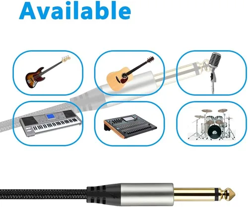Miniatura 5 de Paquete de 2 cables de guitarra de 1/4 de pulgada con conector TS recto de 0.249 in (16 pies-2 unidades)