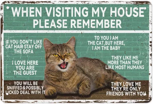 Miniatura 19 de Cartel de metal de aluminio con texto en inglés "Cat Kitty-I Read Books And Drink Tea", regalo para amantes de los gatos, para baño, jardín