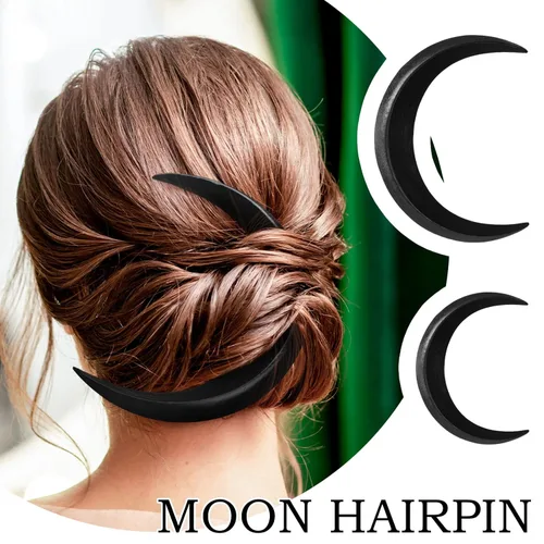 Miniatura 4 de 2 horquillas talladas a mano con luna creciente para mujer, palillo de pelo de luna, pinza para el cabello de luna creciente, horquilla de luna Negro