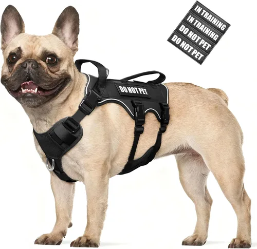 Miniatura 18 de WINSEE - Arnés para perro a prueba de fugas, arnés Molle de servicio y trabajo con doble asa, chaleco táctico para mascotas con 4 parches