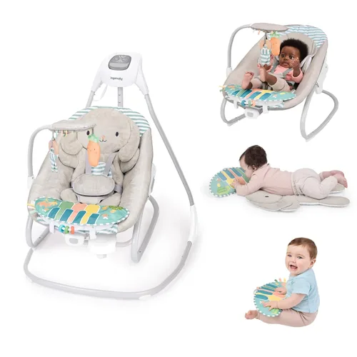 Ingenuity SimpleComfort Piano Playtime - Columpio y balancín 4 en 1 para bebé, calma y crece con el bebé, columpio giratorio en 3 direcciones, 6