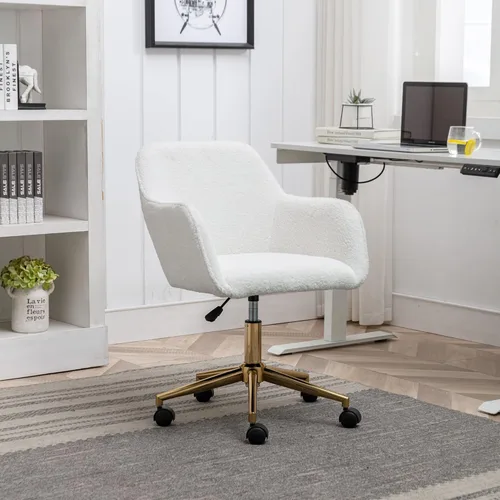 Miniatura 13 de HomVent Silla de escritorio esponjosa de piel sintética rosa, silla giratoria ajustable para computadora con ruedas, altura ajustable, bonita silla